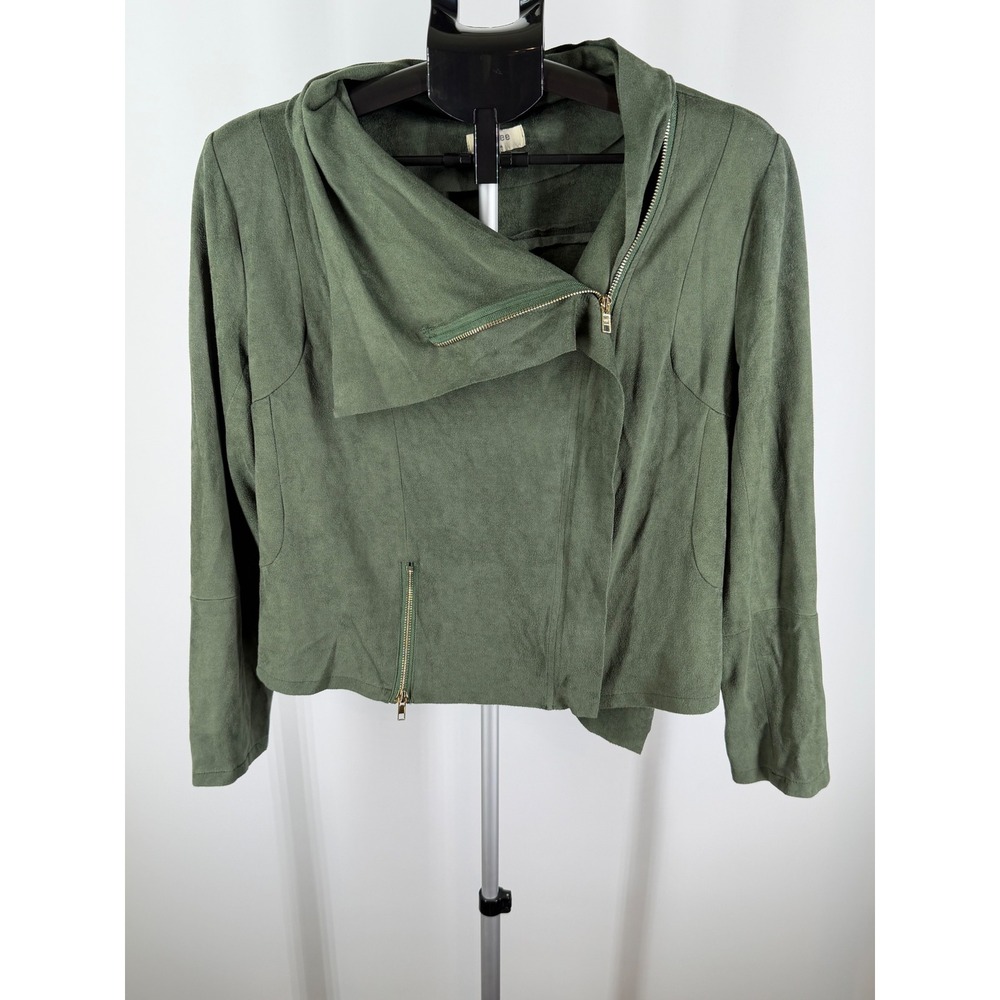Umgee USA Olive Green Faux Suede Asymmetrical Moto Jacket Womens Medium